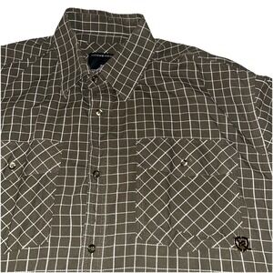 Rocawear Shirt Olive Green White Check Long‎ Sleeve Button Up Urban Classic, 3XL